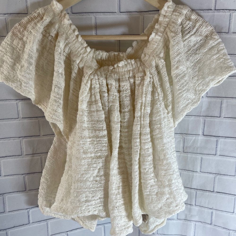 Free People Ivory Slubbed Peasant Top Sz S